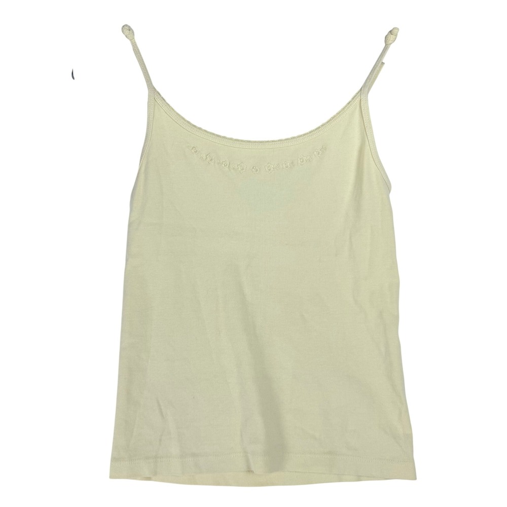 John Galt Cami Top One Size Yellow Floral Embroidered Ribbed Coquette Soft Y2K